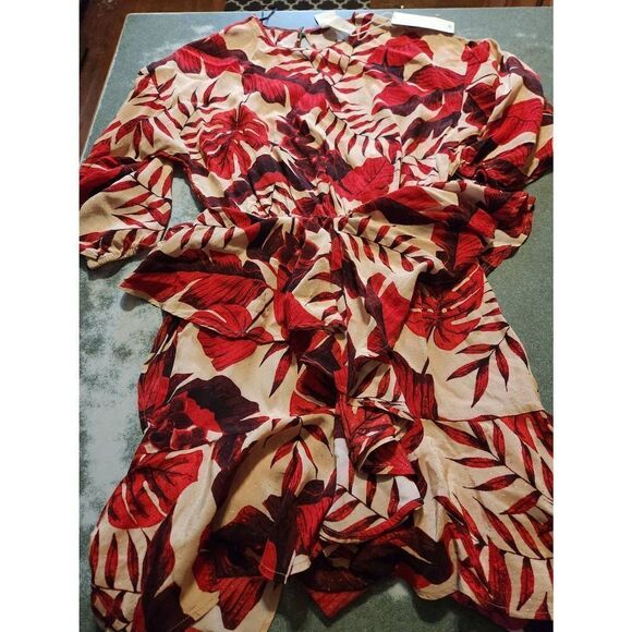 NWT Johanna Ortiz X H&M Flounced Leaf Printed Mini Dress Size XXS - Picture 6 of 6